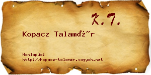 Kopacz Talamér névjegykártya